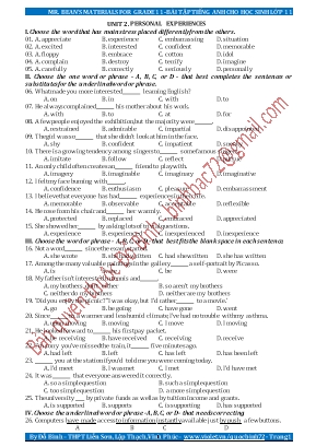 Bài tập Tiếng Anh cho học sinh Lớp 11 - Unit 2 Personal experiences - Đỗ Bình
